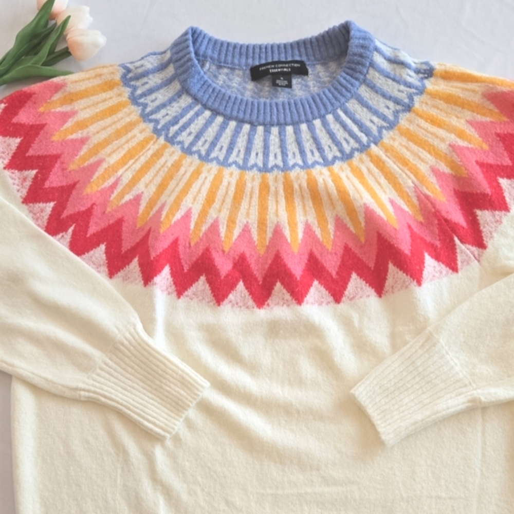 French Connection Essentials Neya Printed Fair Isle Cropped Sweater Size XL - Picture 7 of 16
